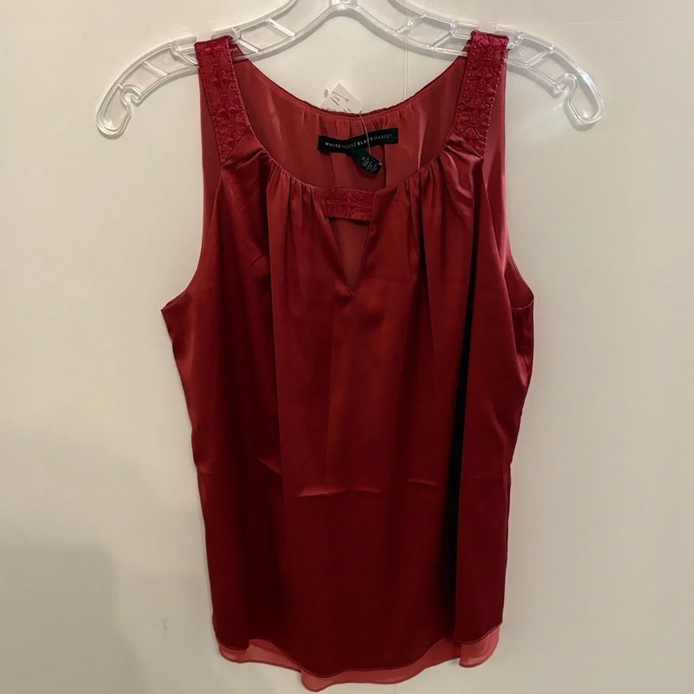 Elegant Burnished Red Satin Sleeveless Top with Strap Stitching - Picture 1 of 6